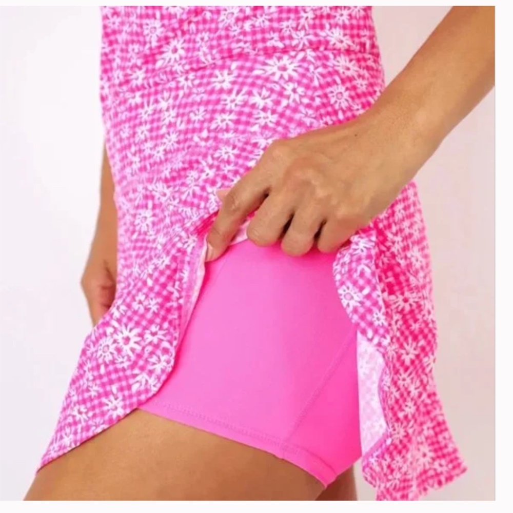 Lilly Pulitzer Luxletic Corrine Skort  Aura Pink Check You Out Flower Sz L NWT